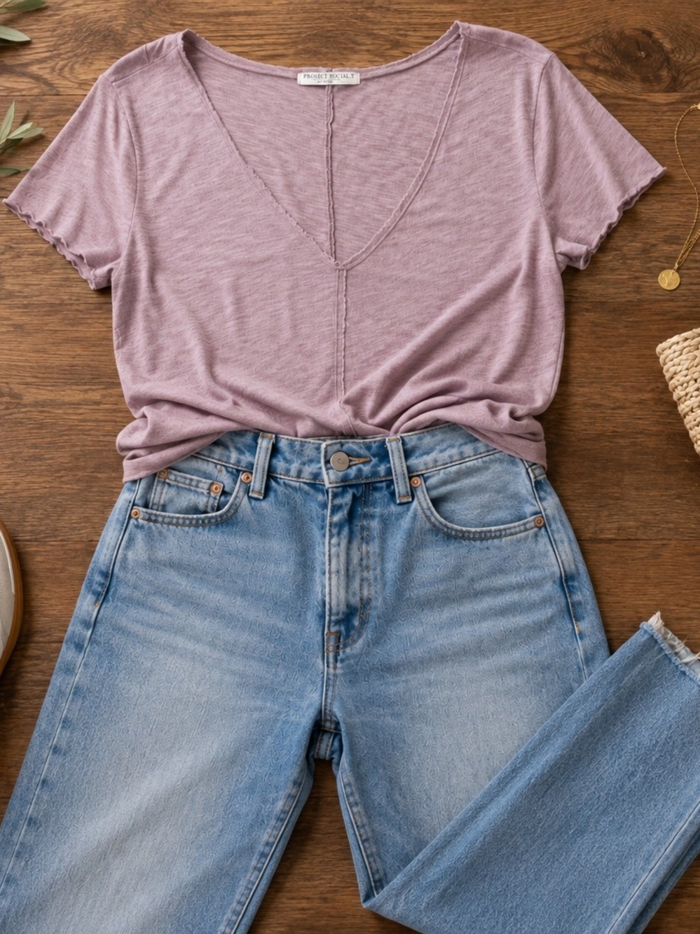 Project Social T Washed Mauve V-Neck Short Sleeve Tee - Picture 2 of 7
